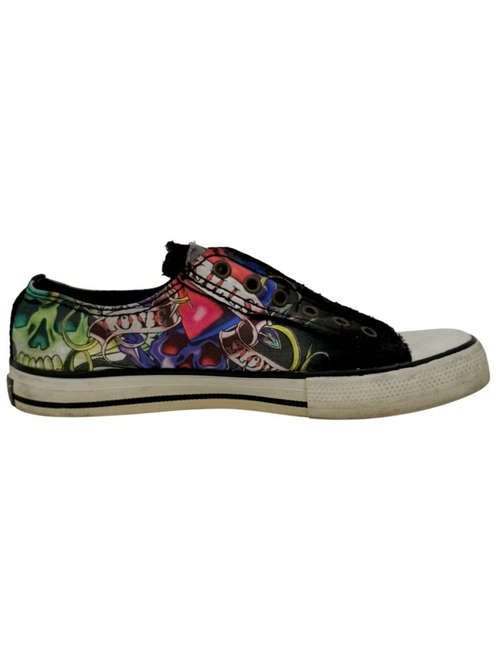 VTG Ed Hardy Black Tattoo Print Canvas Sneakers 8 | Y2K Skater Grunge Streetwear - Picture 3 of 16